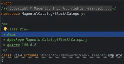 @api annotated class in Magento 2 example