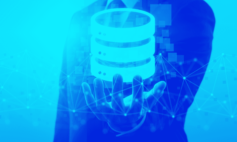 Man holding database hologram