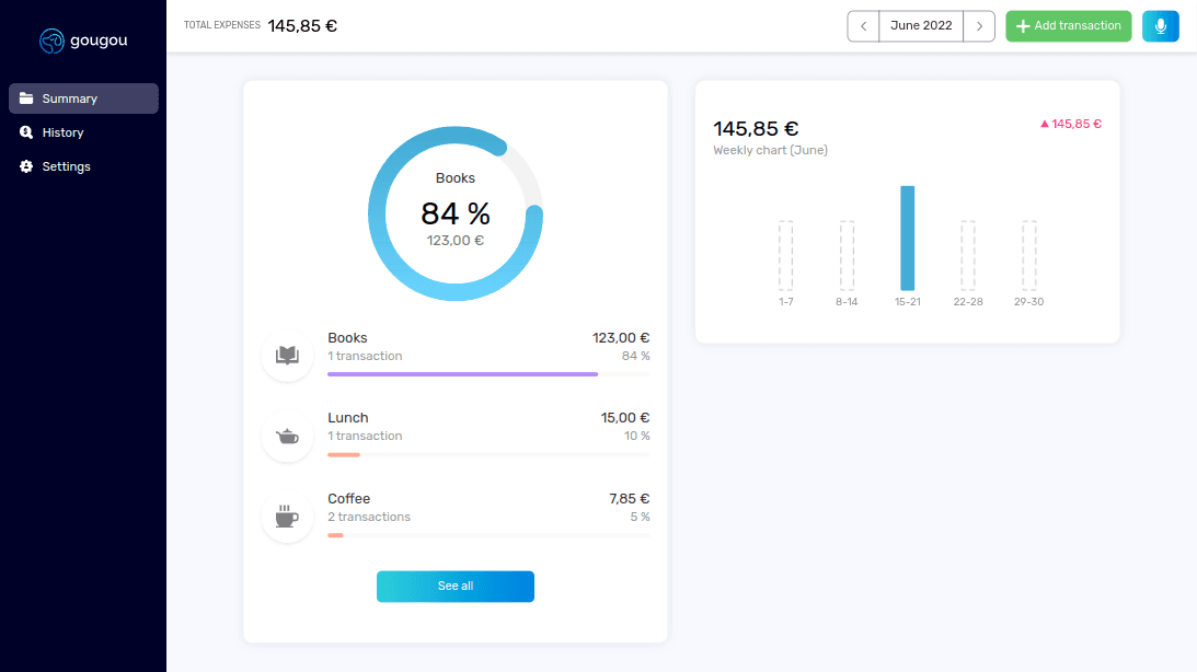 Gougou running on desktop