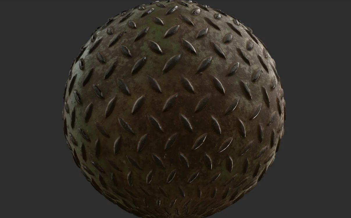 Metallic PBR material example - metal plate texture