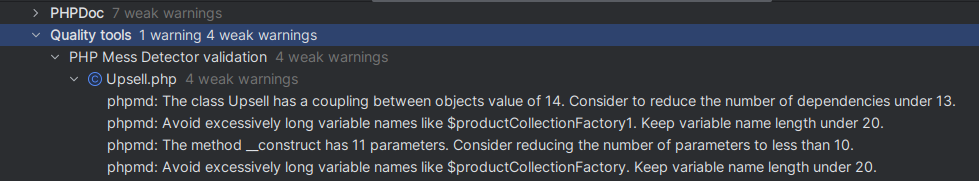 PHP Mess Detector scan results
