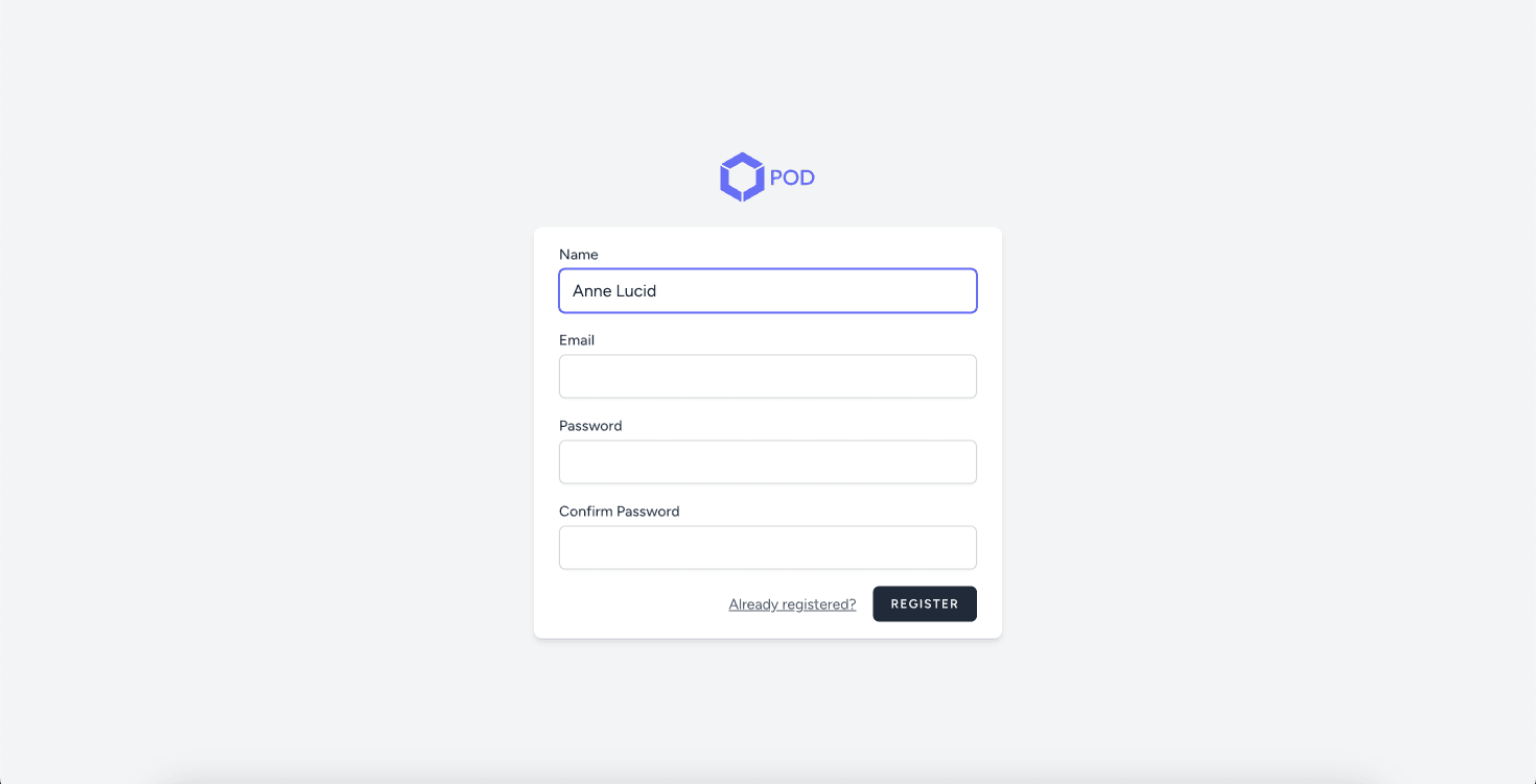 Lucid Modules POD Hub Register Page