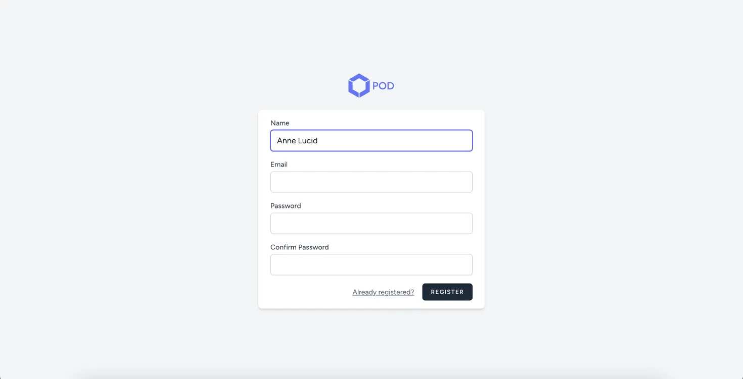 Lucid Modules POD Hub Register Page