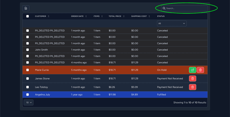 Orders Grid search