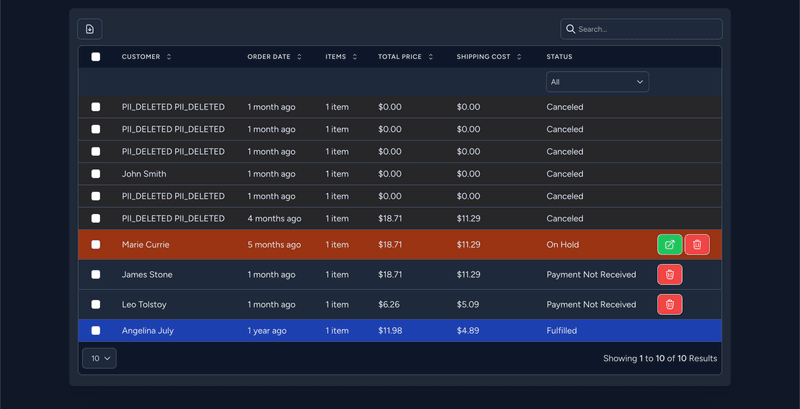 Lucid Modules POD Orders Grid