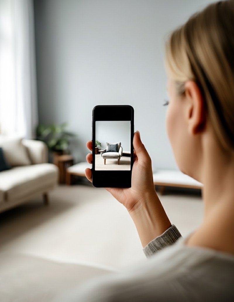 A woman using an AR app in the living room