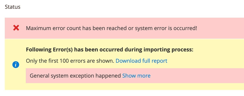 Magento 2 maximum error count reached import error
